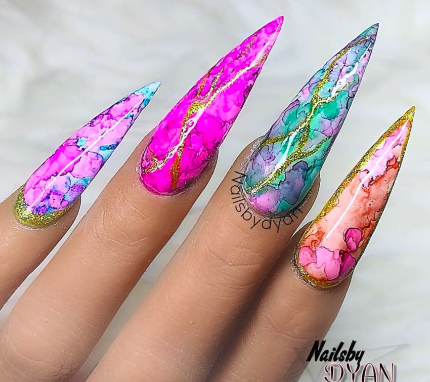Colorful Marble Stiletto nail design