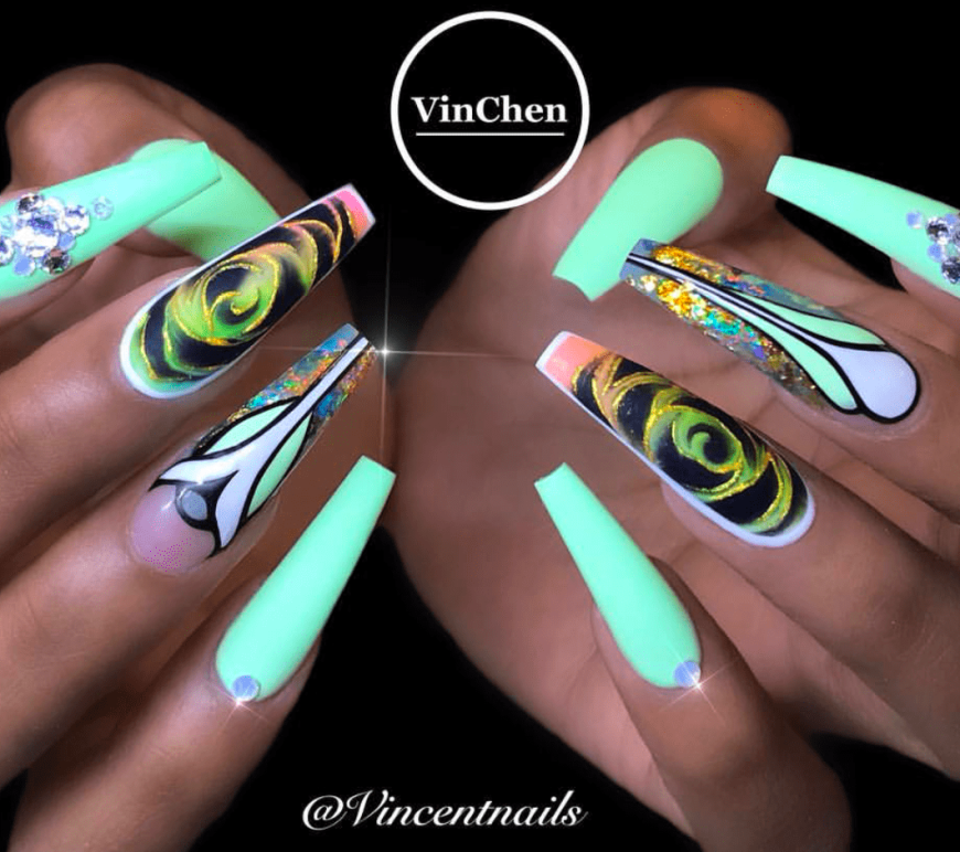 Psychedelic Coffin shaped nails
