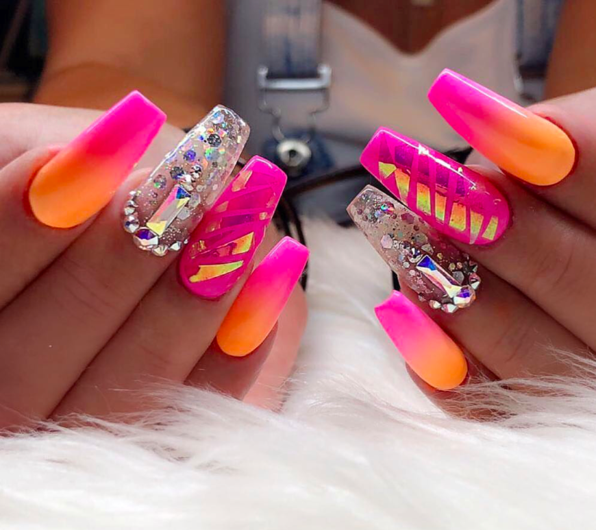 Pink and orange nail designs for summer