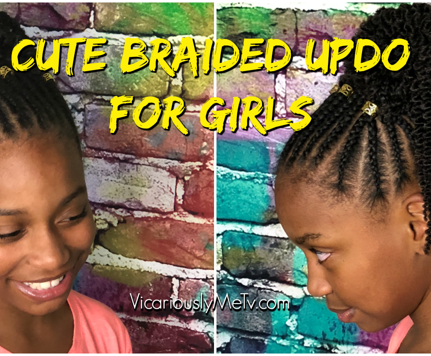 Cute natural braided updo hairstyle for girls